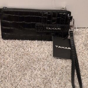 NWT Tahari Black Croc-Pattern Wristlet